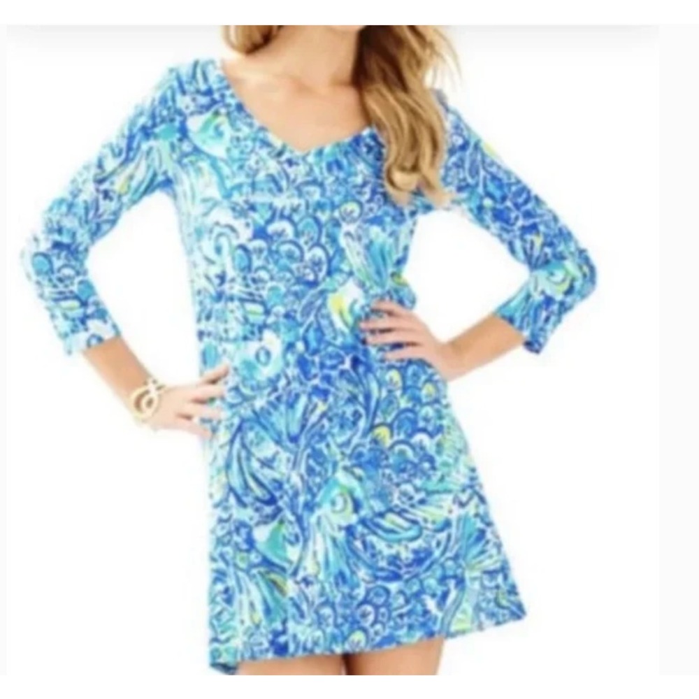 NWOT Lilly Pulitzer Erin ¾ Sleeve Mini Shift Dress Sz M Pima Cotton Beachy Coast